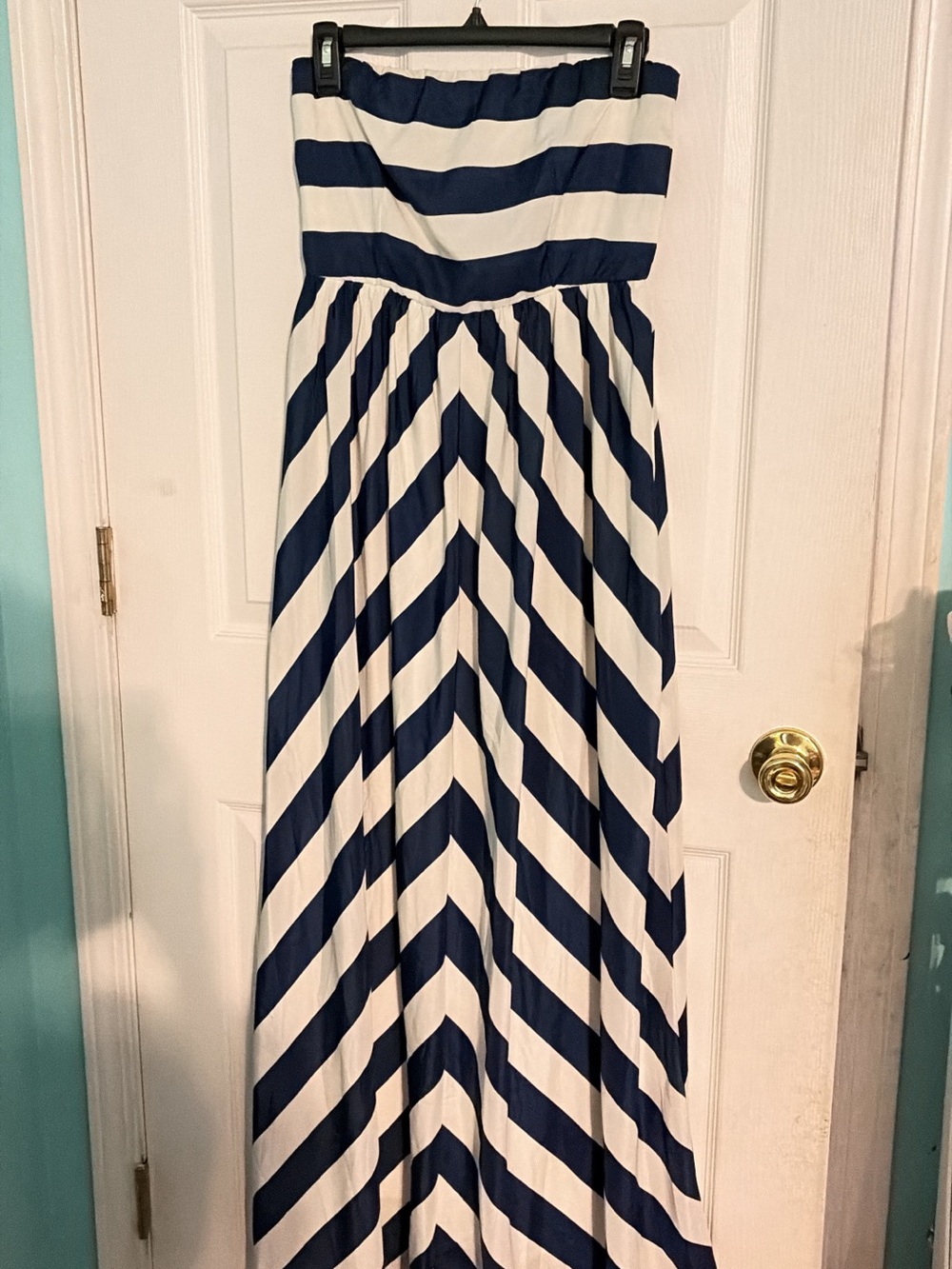 Lulu's Navy and White Strapless Chevron Maxi Dress
